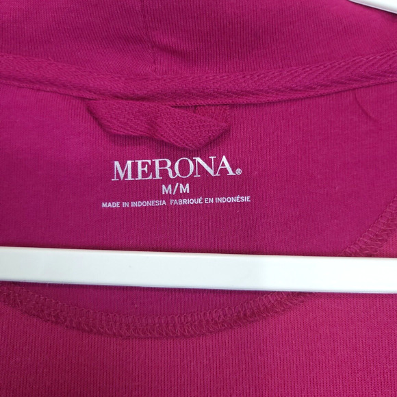 Merona Velour Full Zip Hoodie Women M Fuchsia Pink Long Sleeve Pocket Causal - Picture 9 of 11